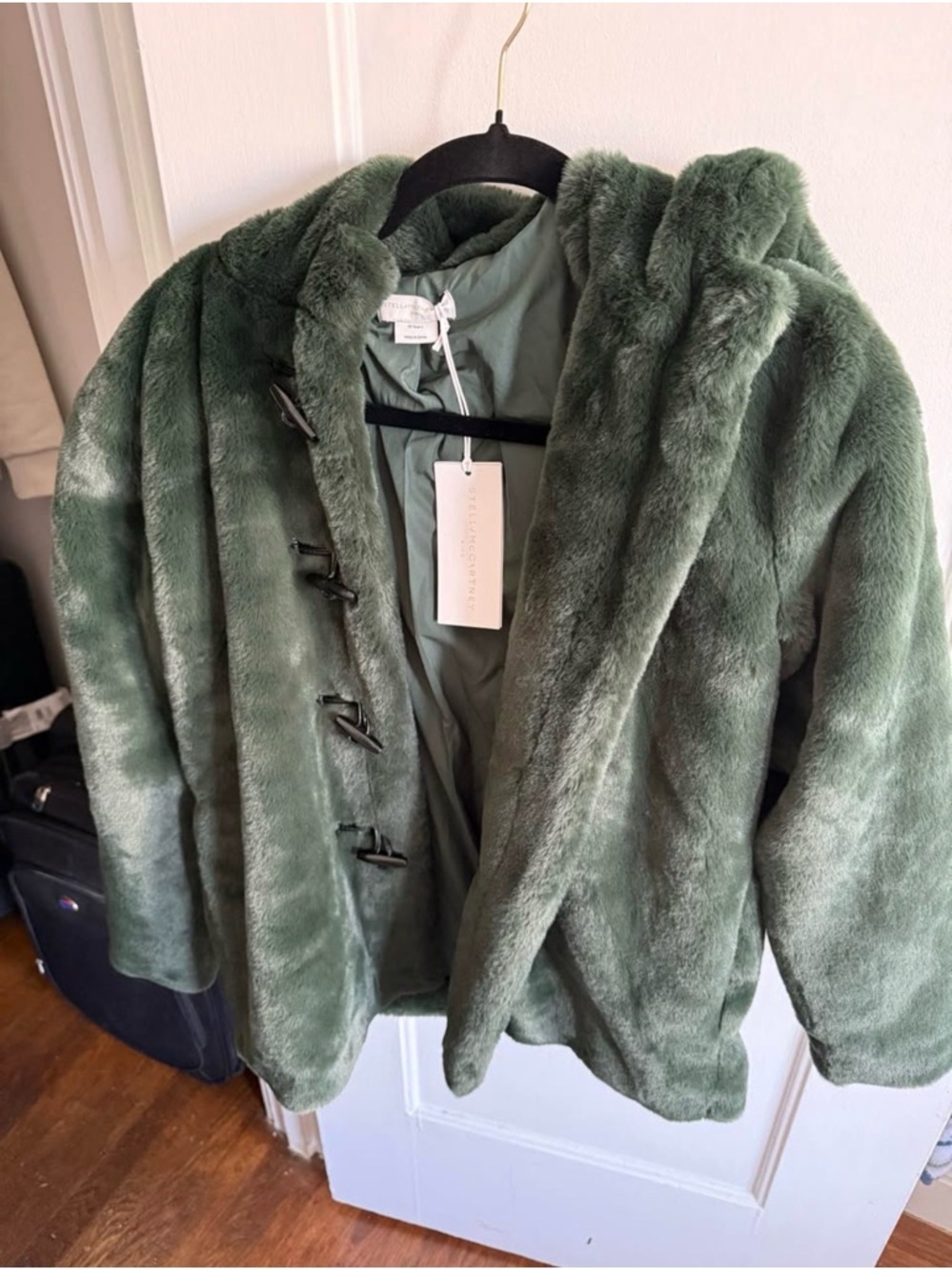 Stella McCartney Olive Green Faux-Fur Hooded Toggle Coat
